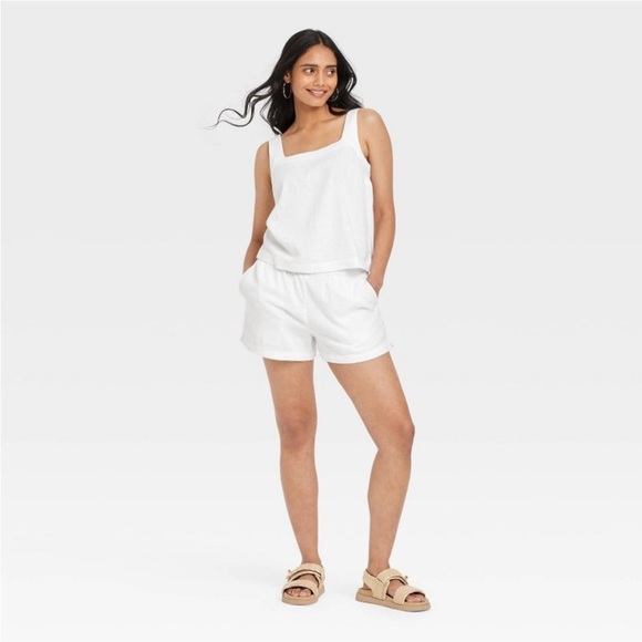 Women's Mid-Rise Linen Pull-On Shorts - A New Day™ White new - Picture 1 of 5